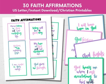 Faith Affirmation Cards: 30 Handlettered Christian Printables (PDF)
