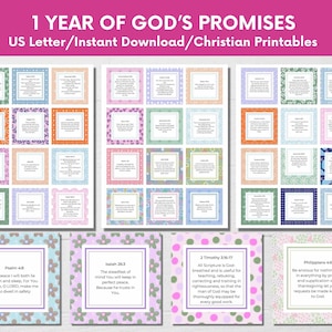 Druckbare 366 Verheißungen Gottes Schriftkarten, Bunte Bibelvers Lunchbox Notizen, Ermutigungskarten für Angst, Geschenk für Schwester in Christus