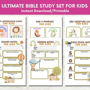 Último conjunto de estudio bíblico de la escuela dominical y tarjetas de Escritura para niños, versículo de memoria ABC, notas de oración del sermón para niños pequeños, carta A4 de descarga instantánea