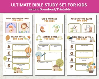 Kids' Bible Study Set: Scripture Cards, Sermon & Prayer Notes (A4 Letter)