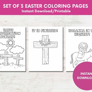 Set of 3 Kids Sunday School Easter Activity,Holy Week Printable Coloring Book for Children,Sunday School Christian Bible School ,Kids Prints