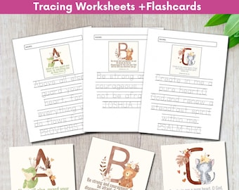 Alphabet Bible Verse Tracing Worksheets & Flashcards (Digital Download)