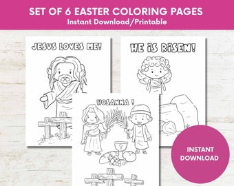 Easter Coloring Book: Set of 6 Kids' Sunday School Activity (Digital Download)