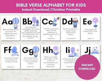 Alfabetkaarten met bijbelteksten: ABC-schriftafdrukken (digitale download)