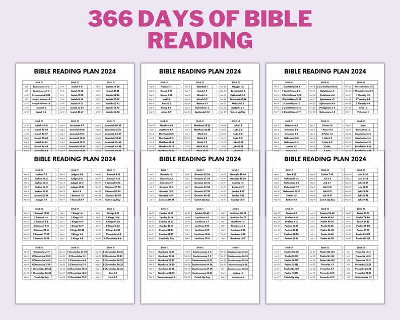 2024 Printable Bible Reading Plan, Read the Bible in 1 Year, Christian