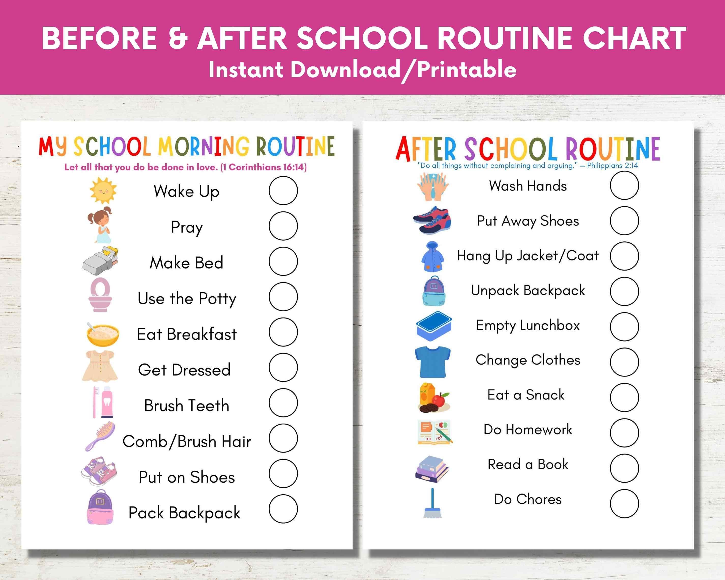 Get ready for school chart