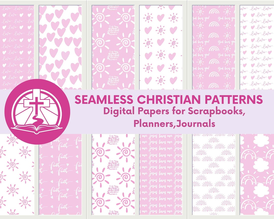 Pink Christian Pattern Pink Handdrawn Christian Boho Seamless Pattern Digital Paper for ...