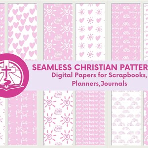 Pink Handdrawn Christian Boho Seamless Pattern Digital Paper for Planner Journal,Digital Paper Pack for Scrapbooking,Christian Designs Gift