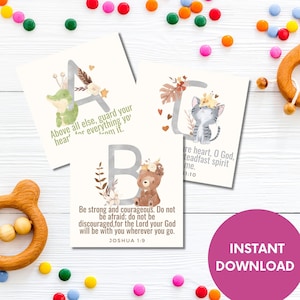 Cartões de versículos da Bíblia Animal ABC para crianças, versículo da Bíblia para crianças, versículo de memória para incentivo, cartões de escrituras para versículos de memória