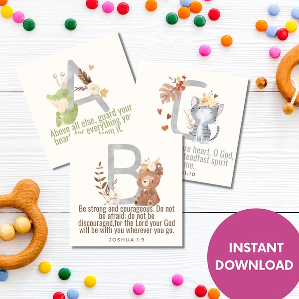 Kids ABC Animal Bible Verse Cards, Bible Verse for Kids, Memory Verse for Encouragement, Scripture Cards for Memory Verses