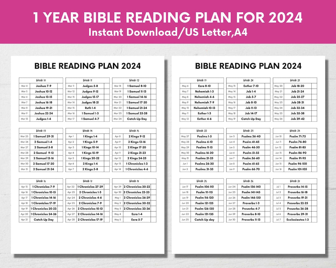 2024 Printable Bible Reading Plan, Read the Bible in 1 Year, Christian  Bible Reading Log,bible Weekly Reading Plan, Printable Bible Plan 