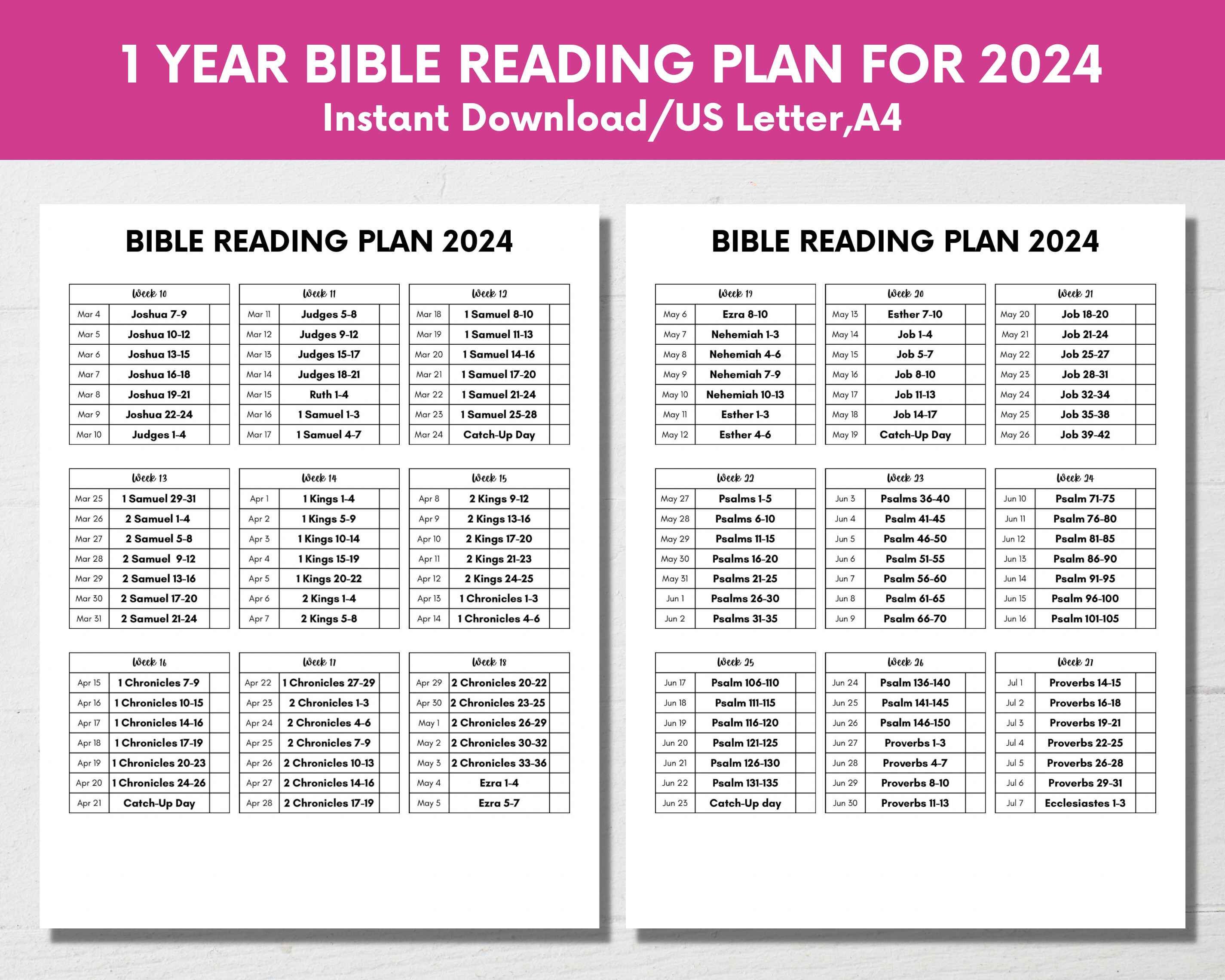 2024 Printable Bible Reading Plan, Read the Bible in 1 Year, Christian  Bible Reading Log,bible Weekly Reading Plan, Printable Bible Plan 