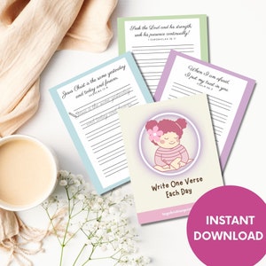 Write One Verse Each Day, Scripture Writing Sheets, Scripture Writing for Family, Bible Verse Printables, Christian Printables