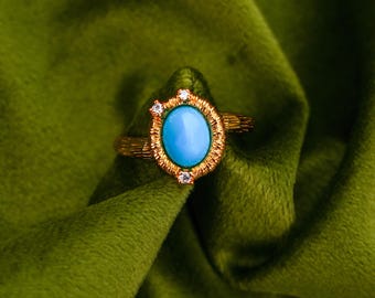 Vintage Style Statement Ring, Oval Turquoise Cabochon, Unique Jewelry Gift for Mom