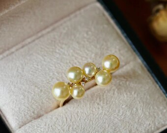 Light Gold Pearl Ring/ 18K Solid Gold Jewelry/Charm Elegant style Ring / Vintage Ring/Proposal wedding Ring/ Gift for her/ Fine jewelry