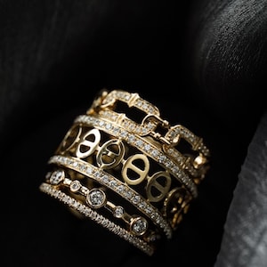 18K Solid gold Stacking Rings /Vintage style /Gift For Her For Him /Gold Diamond Band Rings / Simple Rings Textured Rings