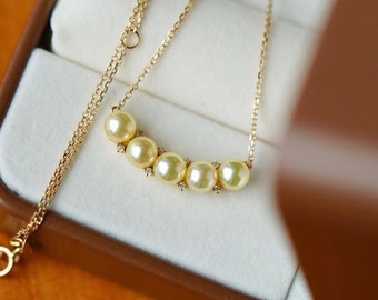 18k Gold Perlenkette/ Hellgold Perlenkette/ Naturperlen Halskette/ Brautjungfern Geschenke/Geschenk für sie/ Jahrestag Geschenk/Feiner Schmuck