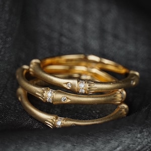 18K Solid gold Stacking Rings /Vintage style /Gift For Her For Him /Gold Stacking Rings / Simple Rings Textured Rings/ Couple rings