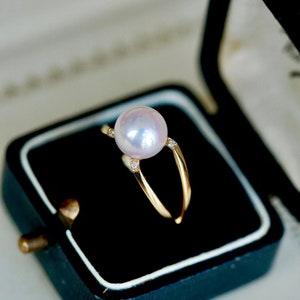 18K Solid Gold Ring/ Pearl Engagement Ring/ Diamond Engagement Ring/ Dainty Ring/Pearl Jewelry/Gift for her/ Fine jewelry image 8