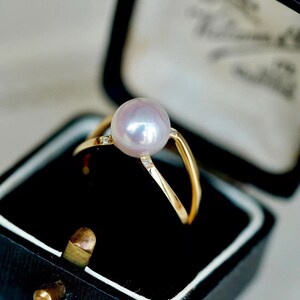 18K Solid Gold Ring/ Pearl Engagement Ring/ Diamond Engagement Ring/ Dainty Ring/Pearl Jewelry/Gift for her/ Fine jewelry image 5