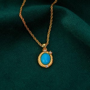 Turquoise Pendant Necklace, Blue Stone on Rope Chain, Elegant Gift For Mom