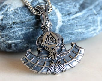 Viking Mjölnir-hanger met valknootsymbool, mythologische sieraden, Scandinavische Thor-hamer, roestvrij staal