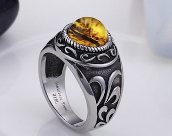 Bague en acier inoxydable oeil de dragon, bijoux gothique aveugle