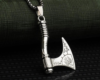 Collier hache viking en acier inoxydable, pendentif mythologie nordique