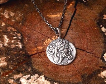 Zeus Coin Necklace, 925 Sterling Silver, Ancient Greek God Pendant