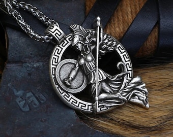 Athena Necklace, Stainless Steel Pendant, Greek Jewelry