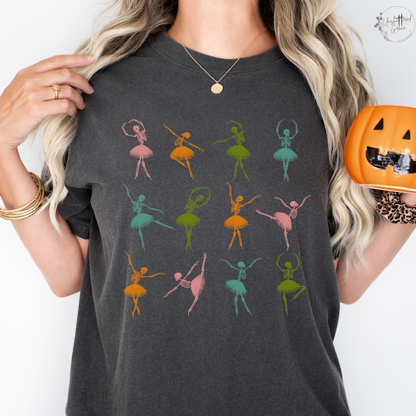 Ballet Skeleton Oversized T-Shirt, Cute Fun Ballerina Halloween Tee, Comfort Colors, Women's, Ladies, Unisex, Plus Size