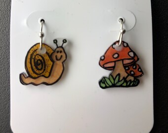 Snail and Mushroom earrings (Free Shipping)