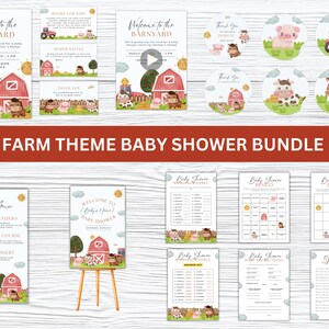 Farm Baby Shower Bundle | Editable Barn Animals Baby Shower Invite | Ranch Baby Shower Games | Gender Neutral Barnyard | Instant Download