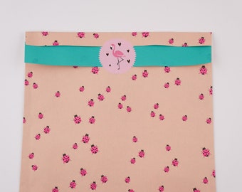 Papiertüten XXL | Geschenktüten mit Marienkäfer in pink I rosa  | innen türkis | Geschenkverpackung | Flatbag