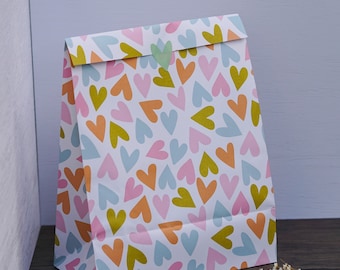 Blockbodenbeutel XXL | Geschenktüten mit Herzen | Pastell | Geschenkverpackung | Herzen in Pastell