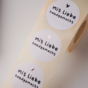 Sticker für Geschenke | mit Liebe handgemacht    weiß | Roségold  | mit rosegoldenem Herz | Geschenkaufkleber