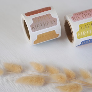 Sticker für Geschenke | Happy Birthday  | Gold-Effekt Sticker | Geschenkaufkleber | Pastell | Geburtstag