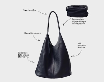 Genuine Leather Handbag,  Black Leather Bag, Leather Tote Bag, Slouchy Handbag Shoulder Bag, Leather Shopper Bag, Shoulder Bag LeatherBag