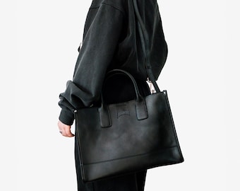 Genuine Leather Handbag: Minimalist Black Shoulder Bag