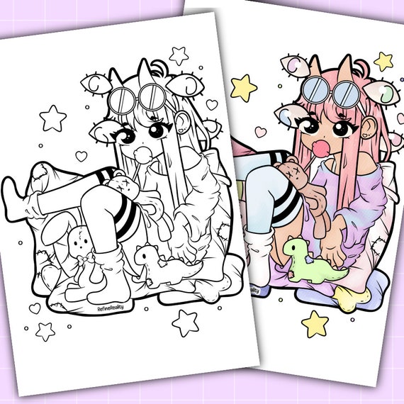 Printable Coloring Page digital Cute Aesthetic Pastel - Etsy