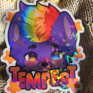 Furry Fursuit Badge Coup Holographisch | Mensch YCH | Pelzig YCH | Chibi Mensch Humanoid