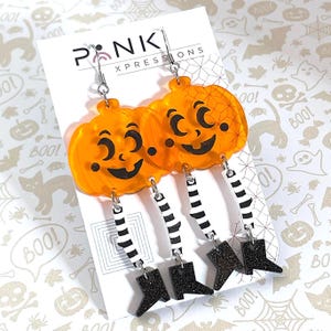 Funky Jack-O-Lantern Earrings: Acrylic Halloween Dangle Earrings