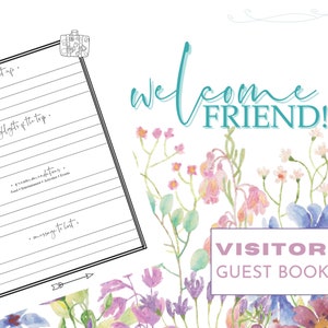 Bienvenido amigo: Libro de visitas para visitantes imprimible, Libro de visitas para alquileres vacacionales en formato digital en formato PDF, Libro de visitas tamaño carta imprimible