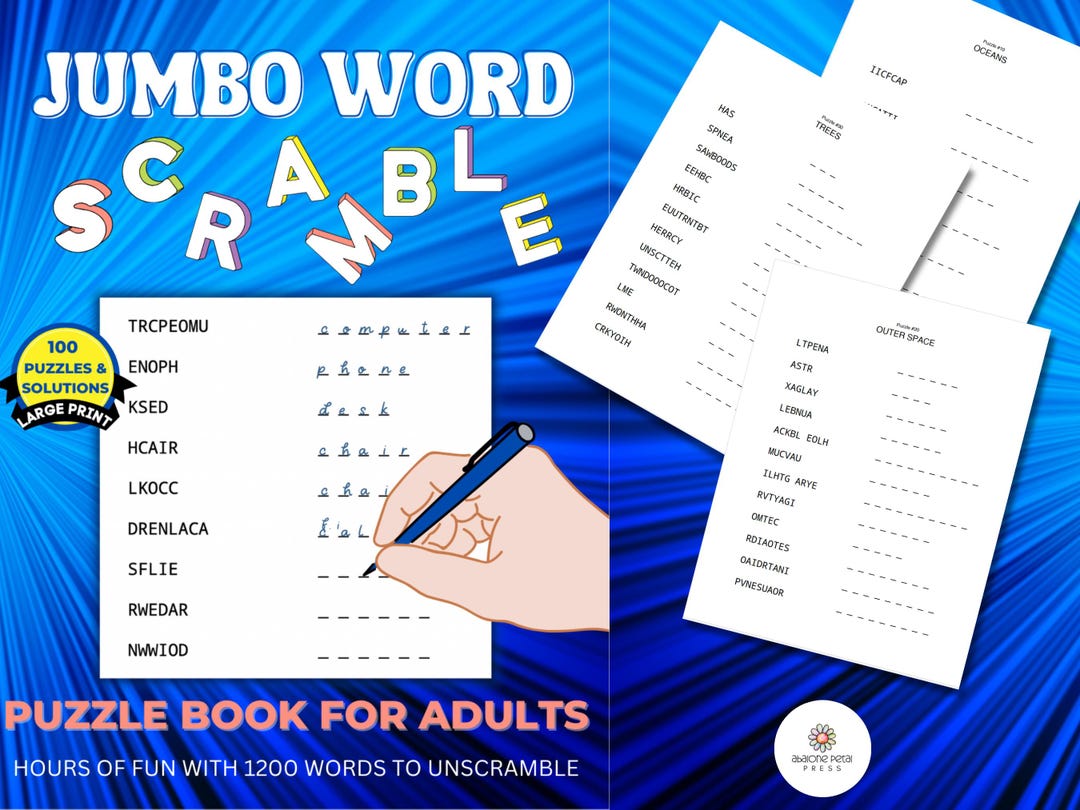 Jumbo Word Scramble Puzzle Book for Adults | 100 Large Print Brain ...