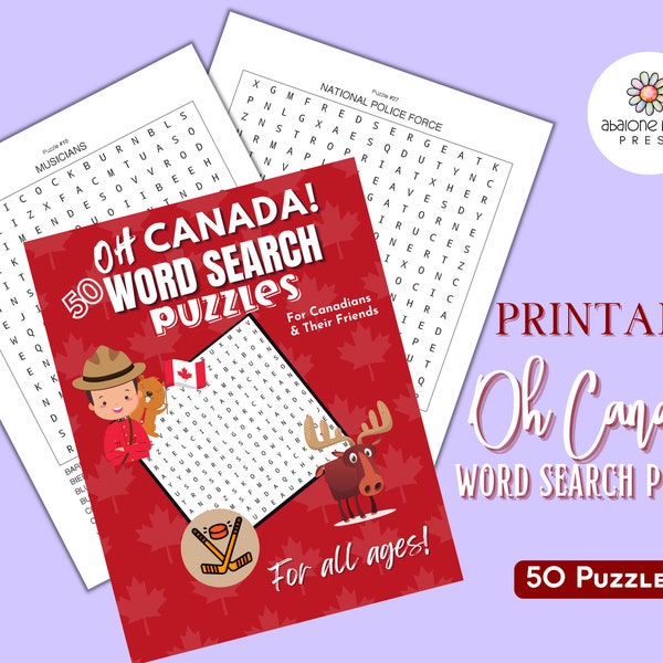 Oh Canada! 50 Word Search Puzzles, Adult Printable Word Search, Canadian Word Search, Wordsearch Puzzle, Wordsearch Printable, Word Searches