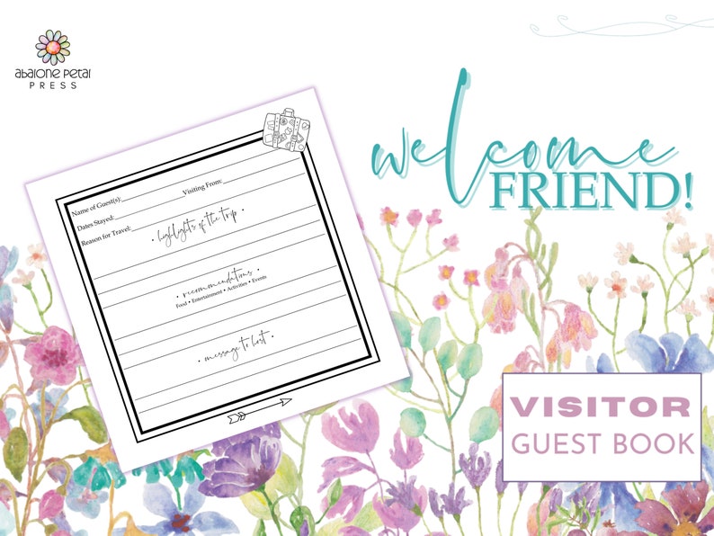 Vacation Rental Guest Book: Welcome Friend Visitor Sign-in (digital ...