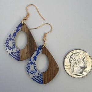 Cornblue Tile Resin and Wood earrings