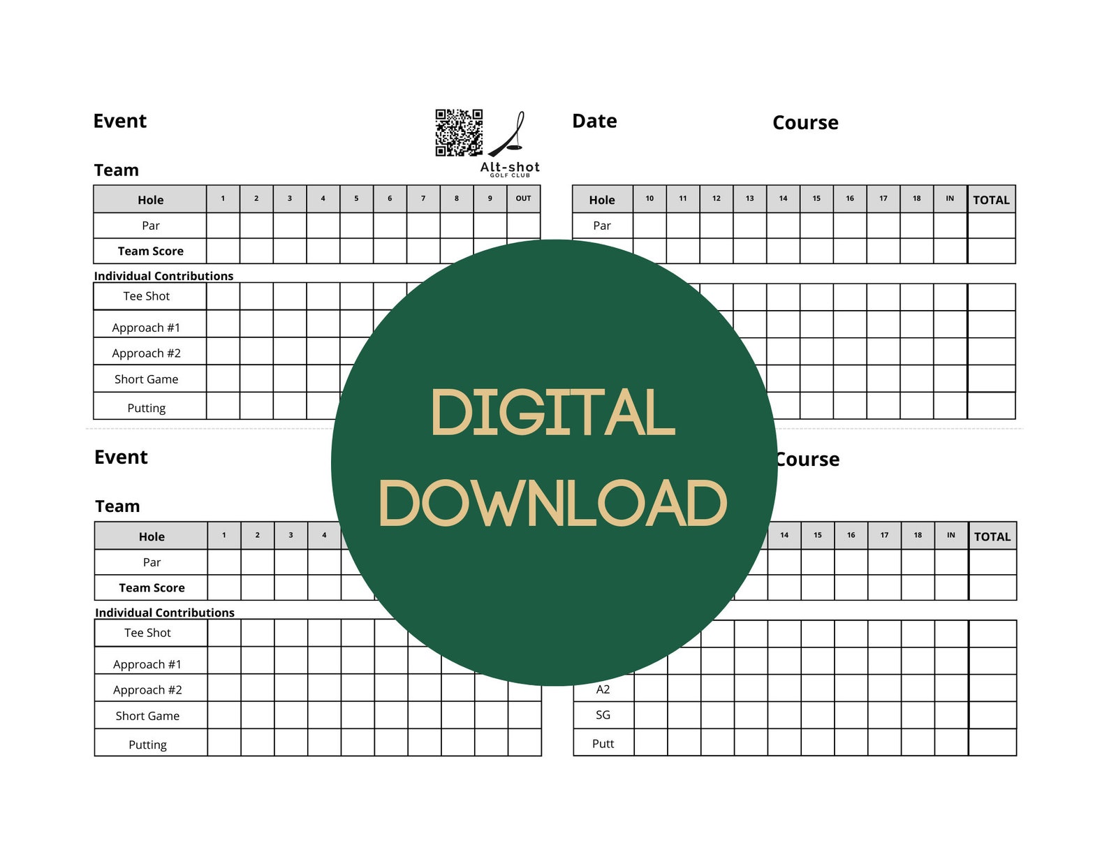 SCRAMBLE: Golf Printable Scorecard and Contributions Tracker - Etsy