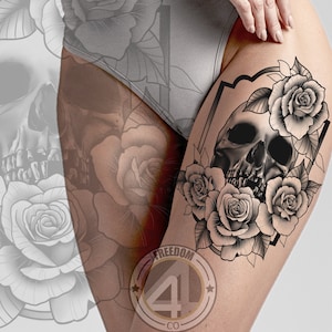 Tattoo Stencil SVG Instant Download Skull Roses Tattoo Design Tattoo Lover Tattoos for Men and Women