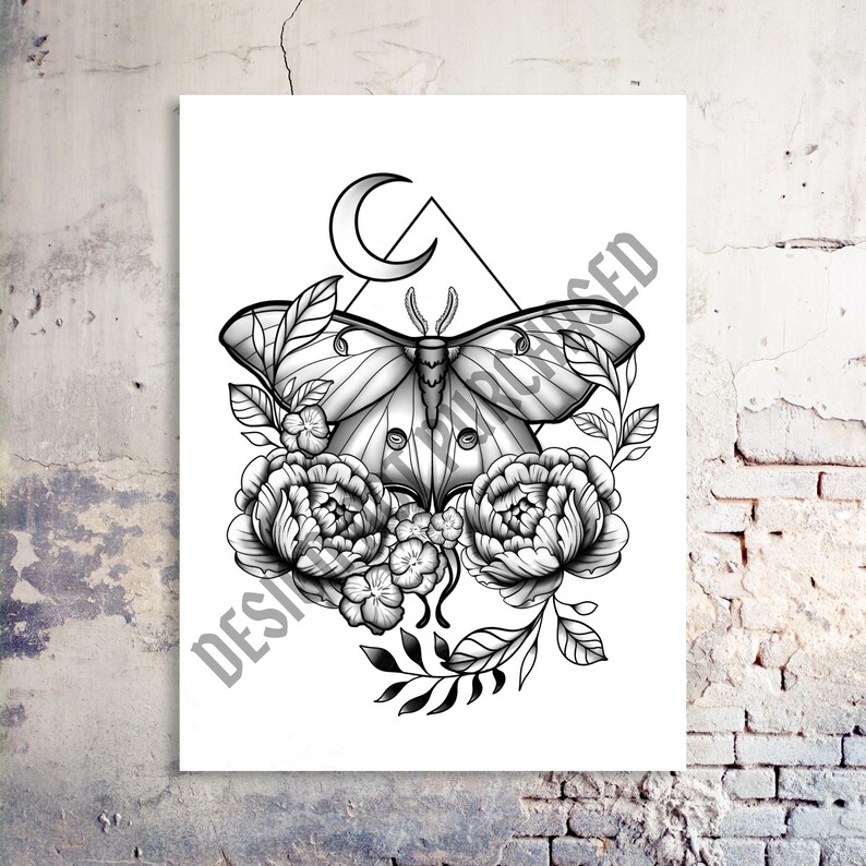 LUNA MOTH Tattoo Design, Instant Download Tattoo Stencil SVG, Tattoo ...